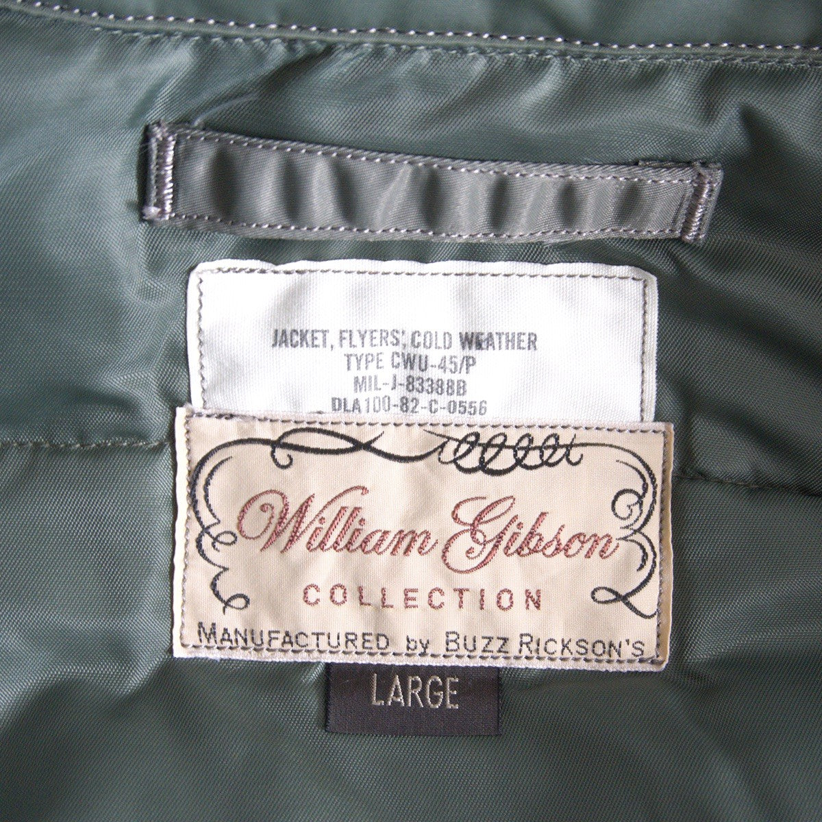 BUZZ RICKSON William Gibson CWU-45/P Down Sage Green Jacket Size L