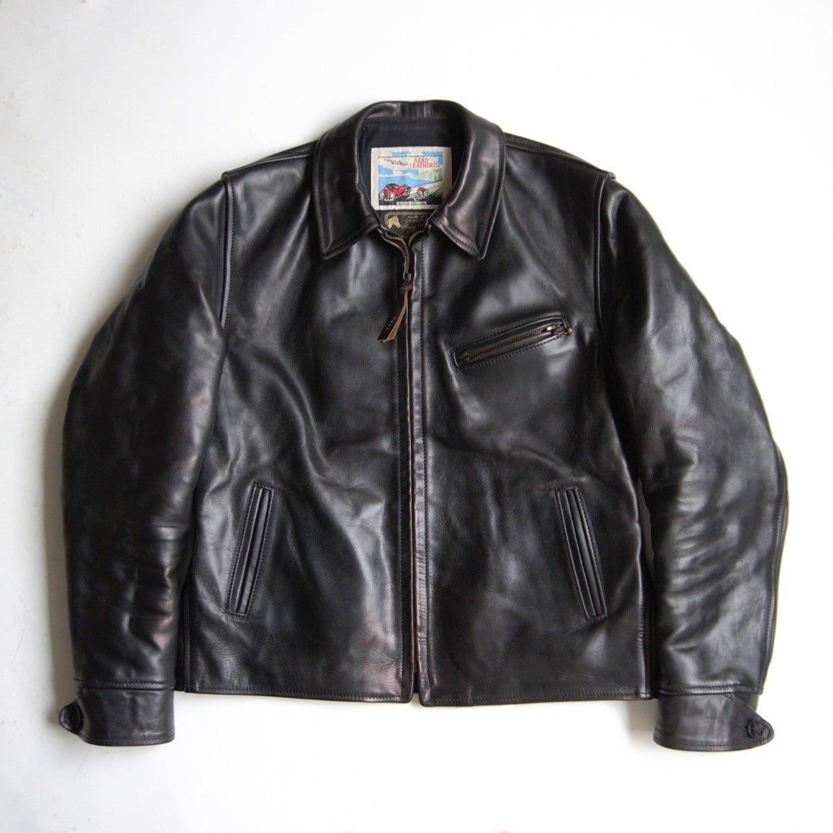 AERO LEATHER Half Belt Horsehide Leather Jacket Size 42