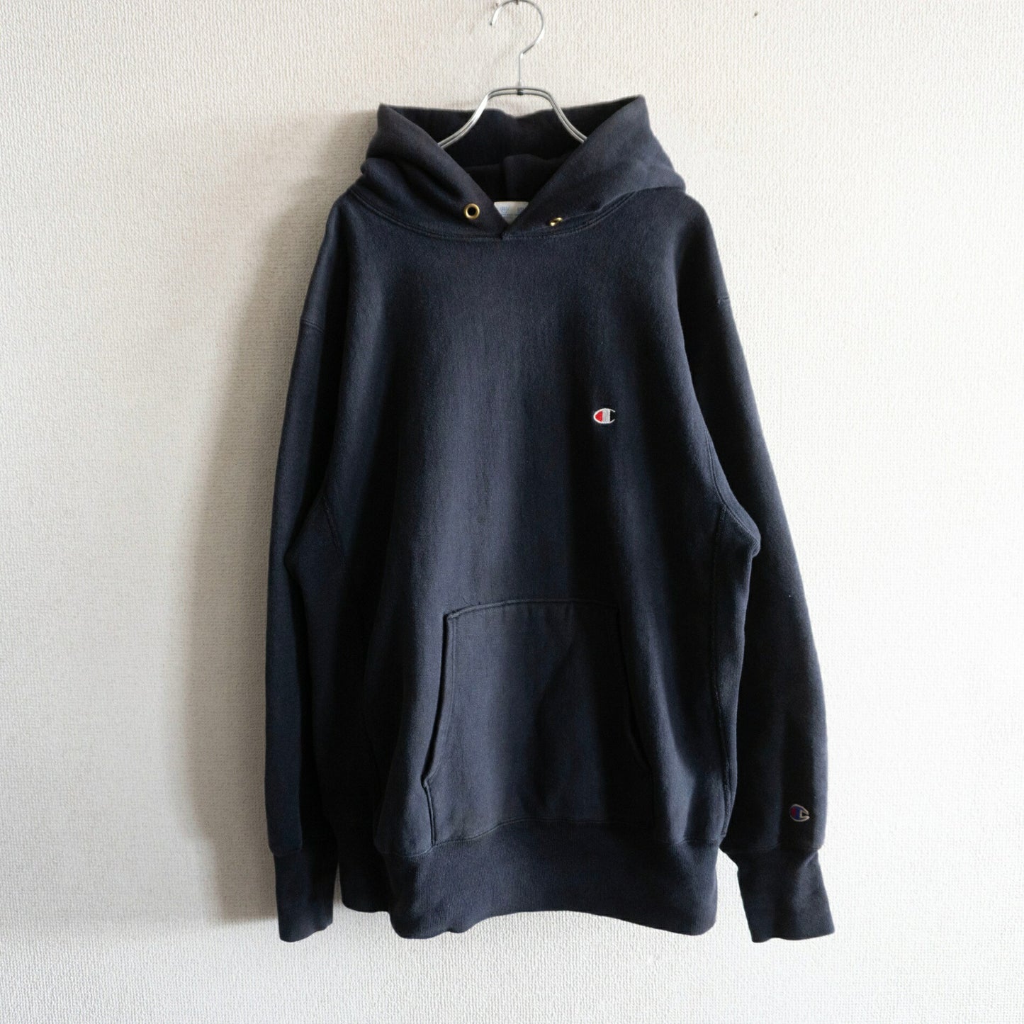 CHAMPION 90s Reverse Weave Black Hoodie USA Made Size L
