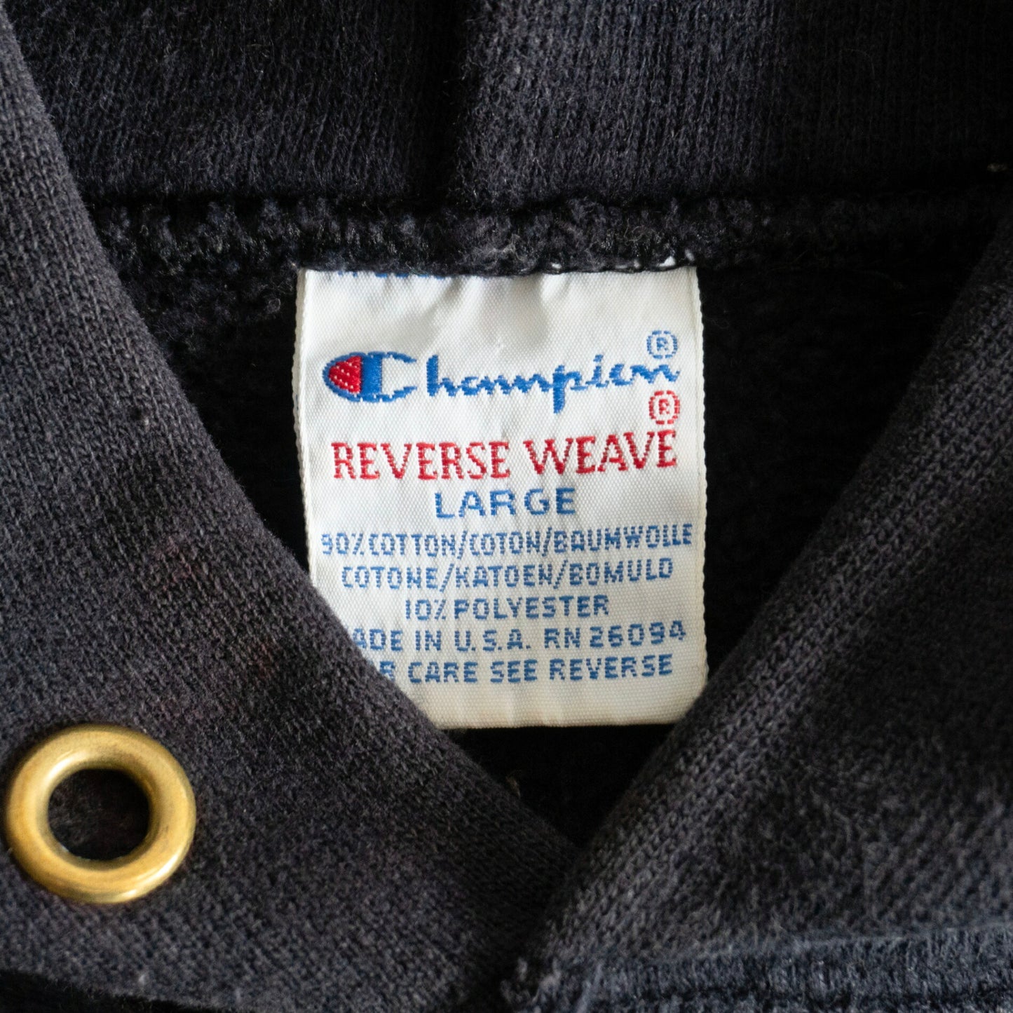 CHAMPION 90s Reverse Weave Black Hoodie USA Made Size L