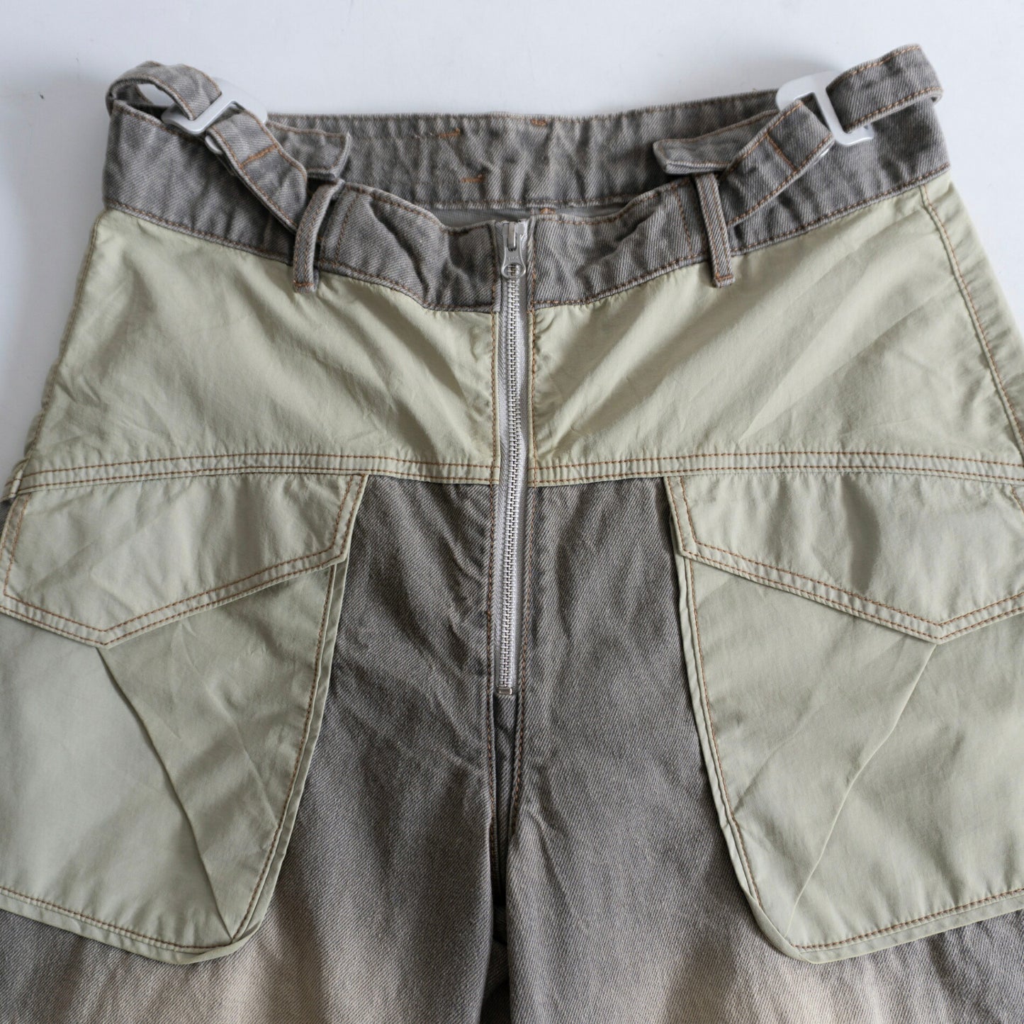 BEUTER Nylon Denim Panel Distressed Jeans Size L