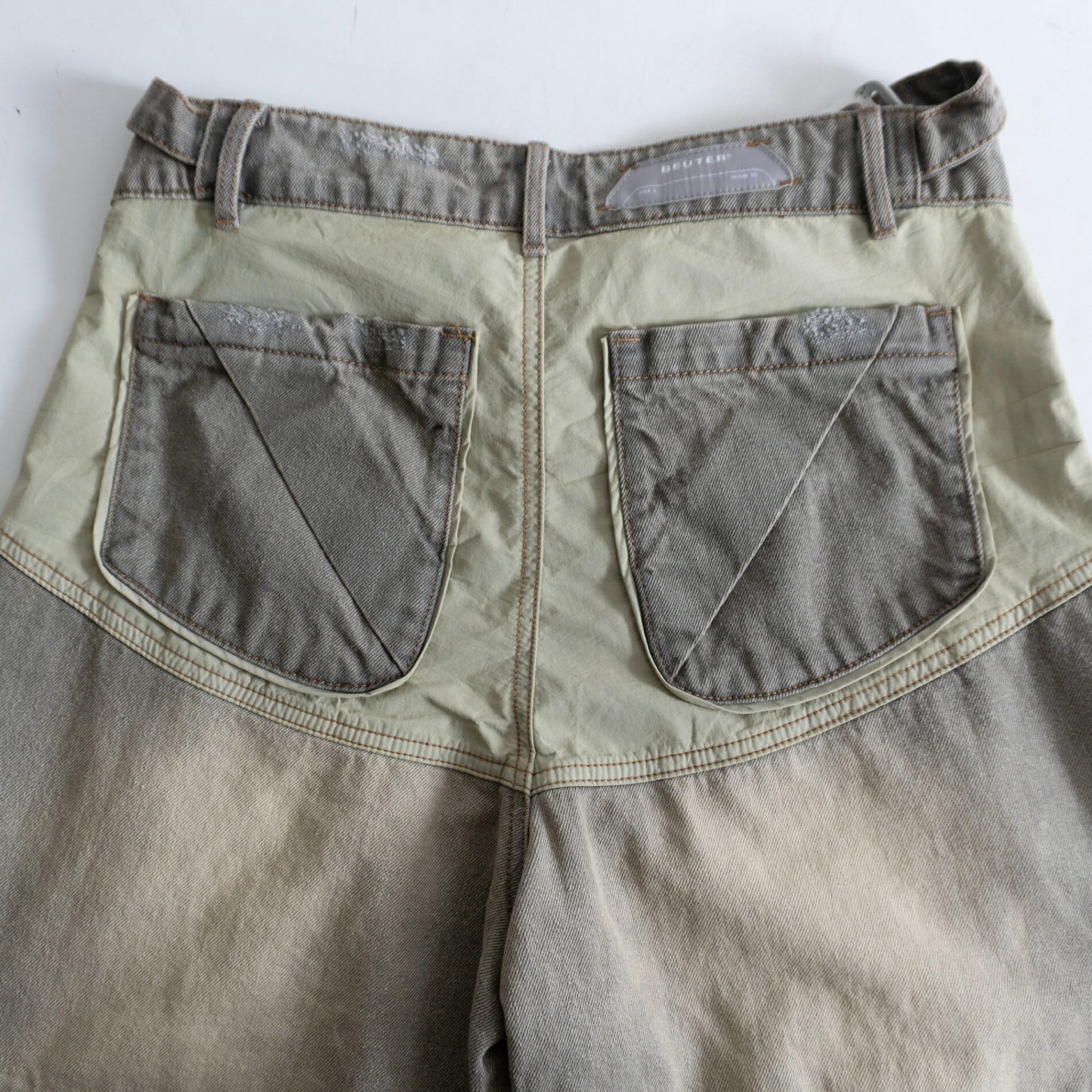 BEUTER Nylon Denim Panel Distressed Jeans Size L