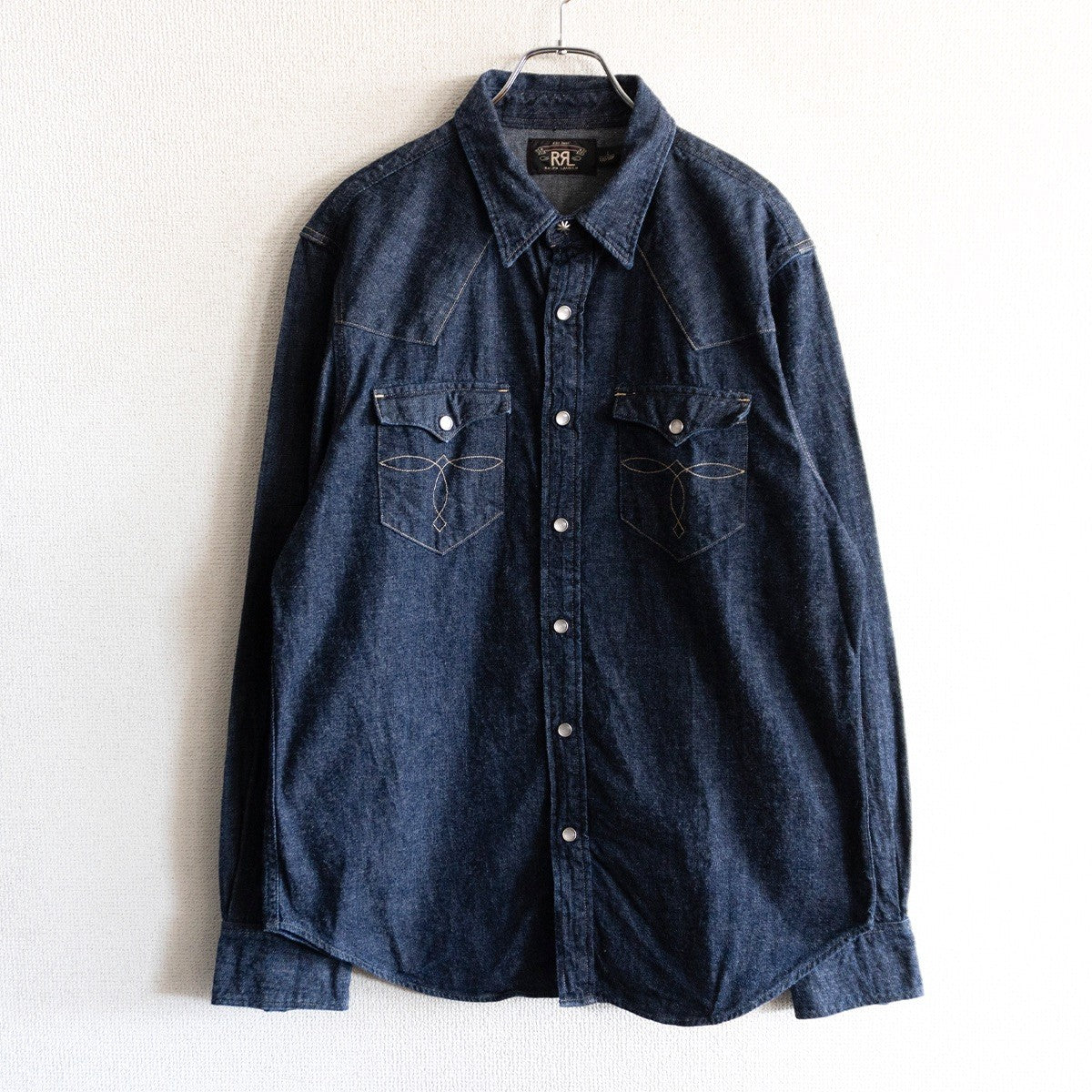 RRL Indigo Buffalo Denim Western Shirt Concho Button Size L