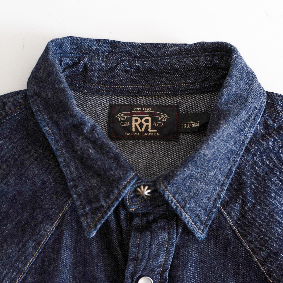 RRL Indigo Buffalo Denim Western Shirt Concho Button Size L
