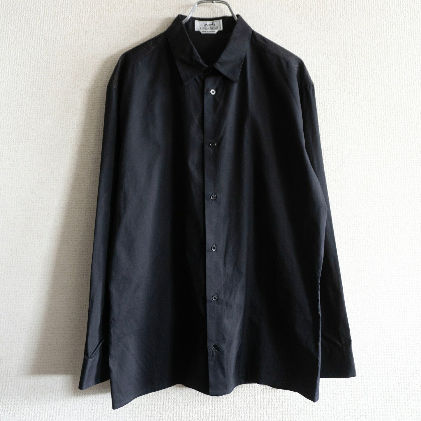 HERMES Selier Button Back Print Shirt Black Size 41