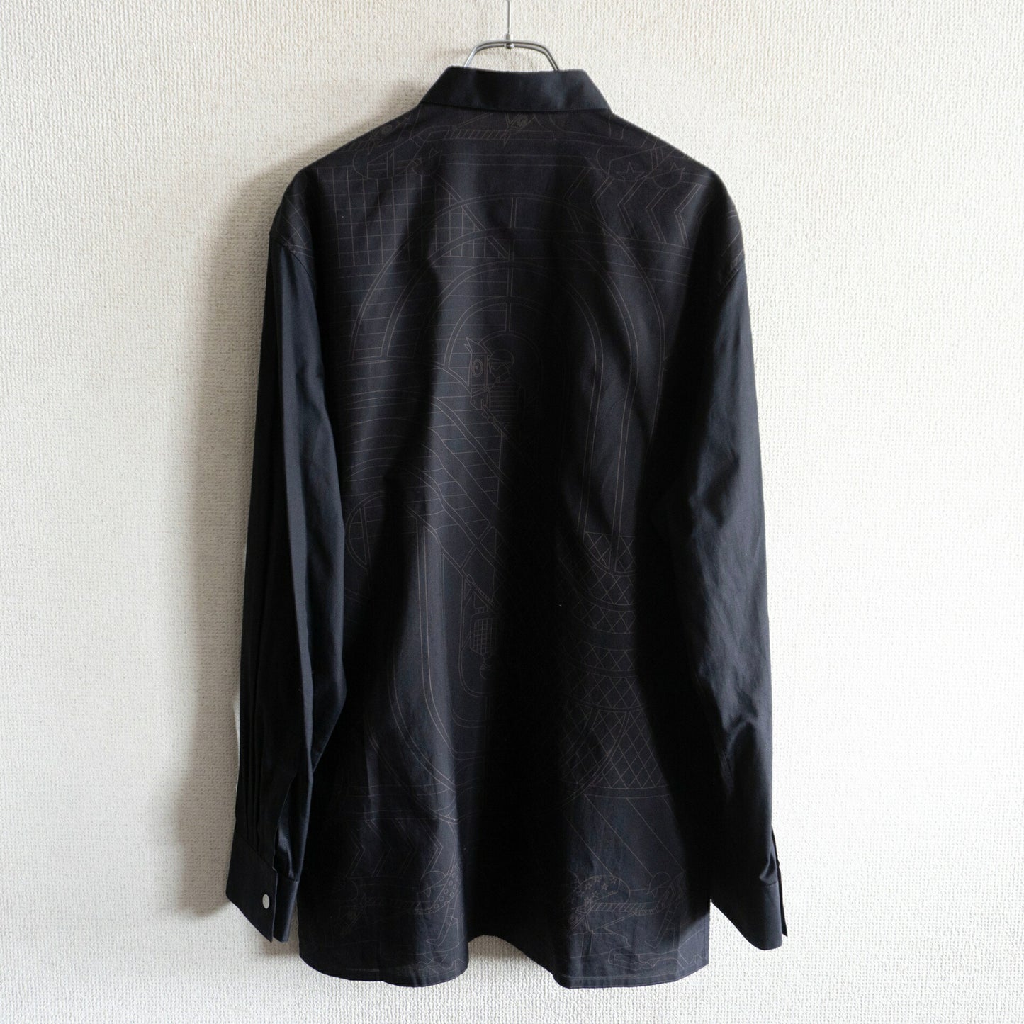 HERMES Selier Button Back Print Shirt Black Size 41