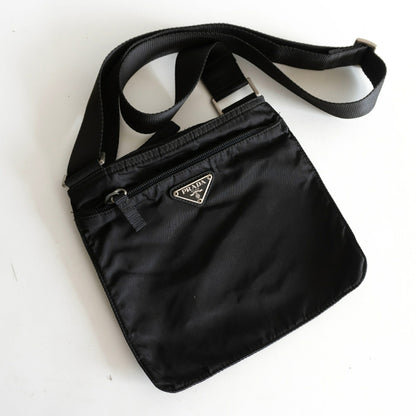 PRADA Triangle Logo Nylon Shoulder Bag Black Size ONE SIZE
