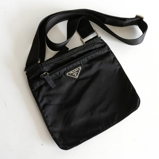 PRADA Triangle Logo Nylon Shoulder Bag Black Size ONE SIZE