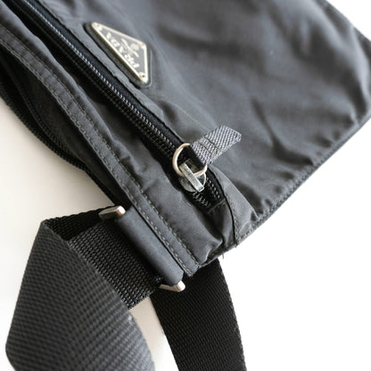 PRADA Triangle Logo Nylon Shoulder Bag Black Size ONE SIZE