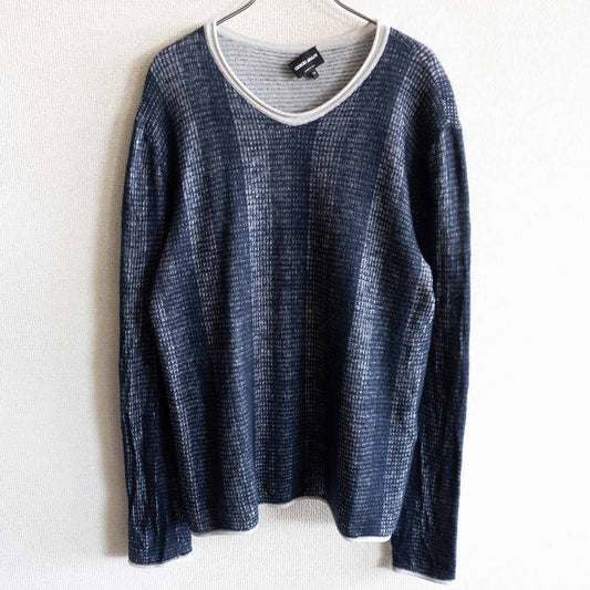 GIORGIO ARMANI Blue Cashmere Blend Jacquard Knit Top Size 54