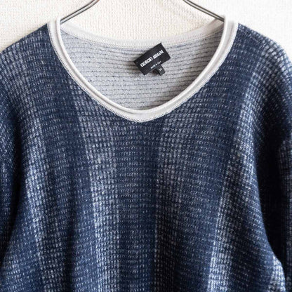 GIORGIO ARMANI Blue Cashmere Blend Jacquard Knit Top Size 54