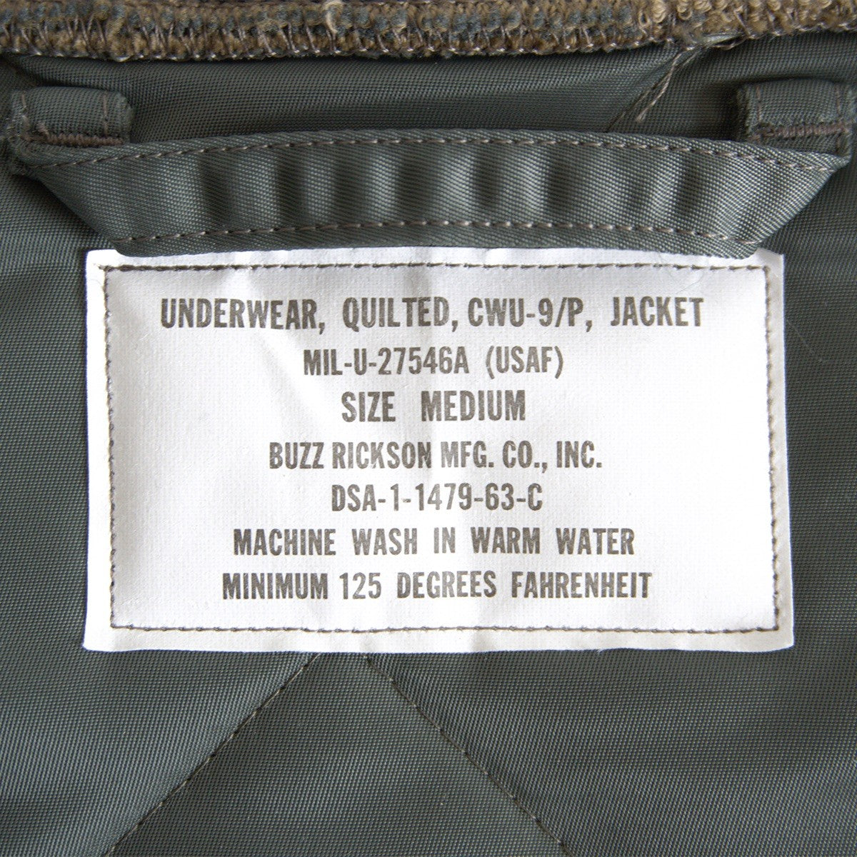BUZZ RICKSON'S CWU-9/P Quilted Liner Jacket Size M