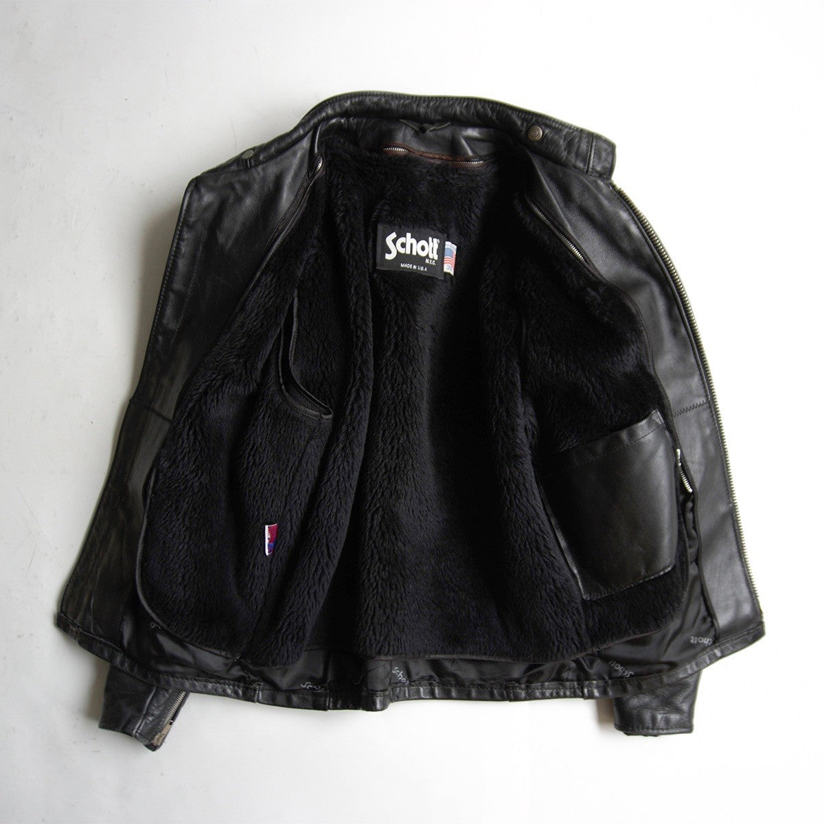 SCHOTT 641 Single Rider Leather Jacket Boa Liner Size M