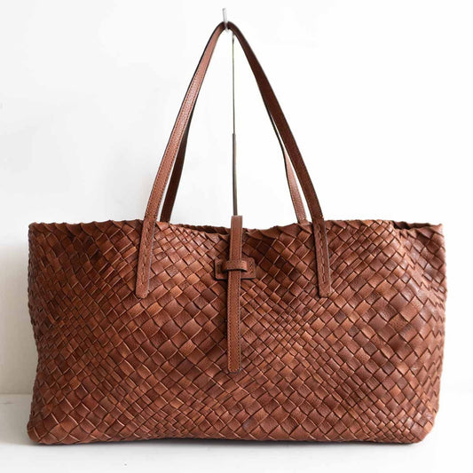 FALORNI Intrecciato Leather Tote Bag Brown Size ONE SIZE