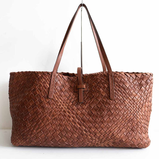 FALORNI Intrecciato Leather Tote Bag Brown Size ONE SIZE