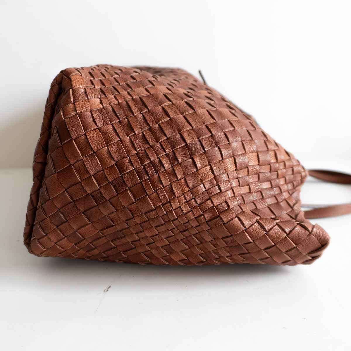 FALORNI Intrecciato Leather Tote Bag Brown Size ONE SIZE