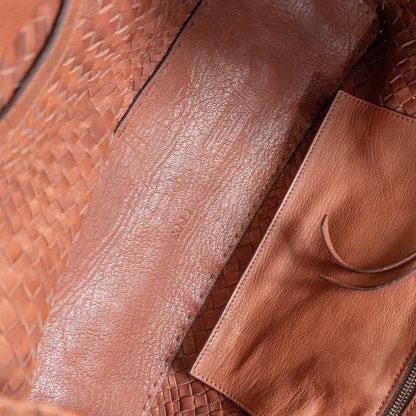 FALORNI Intrecciato Leather Tote Bag Brown Size ONE SIZE