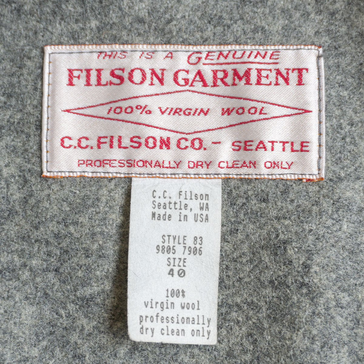 FILSON Wool Double Mackinaw Cruiser Jacket Gray Size 40