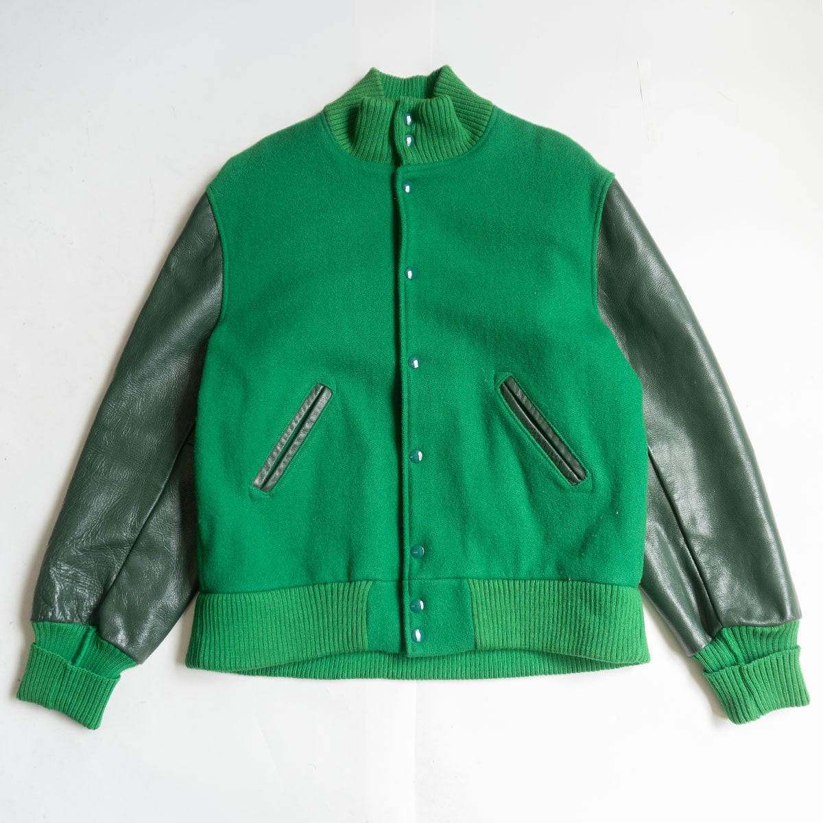 SKOOKUM Leather Sleeve Varsity Jacket Green Size L