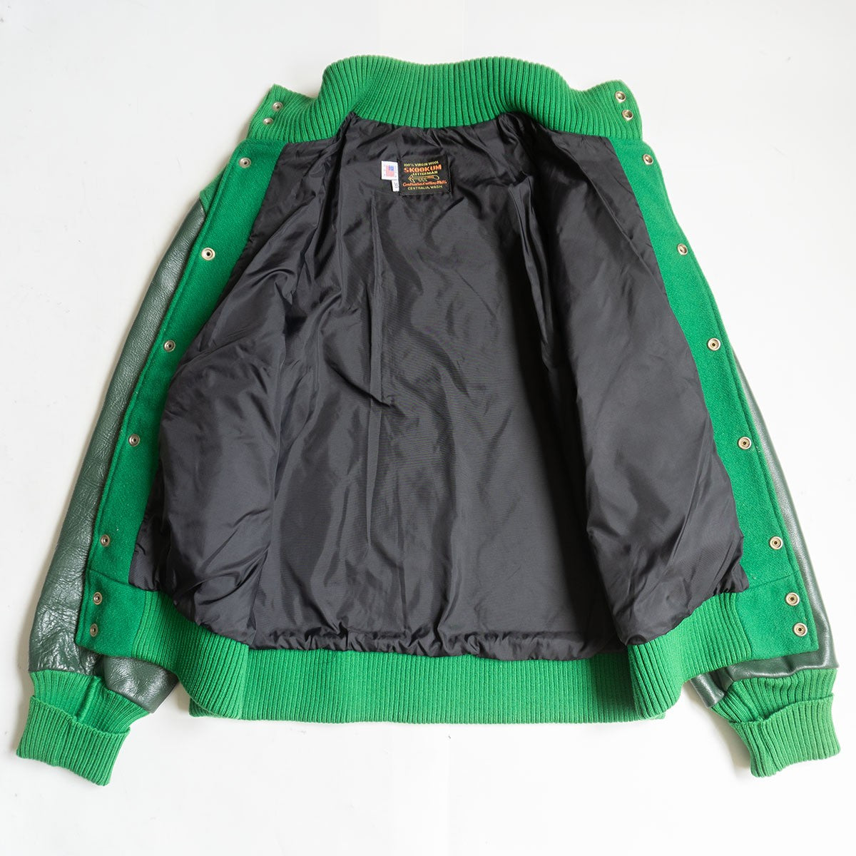 SKOOKUM Leather Sleeve Varsity Jacket Green Size L