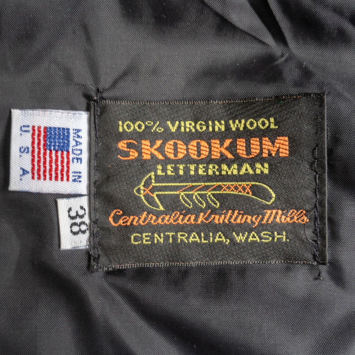SKOOKUM Leather Sleeve Varsity Jacket Green Size L