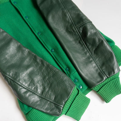 SKOOKUM Leather Sleeve Varsity Jacket Green Size L