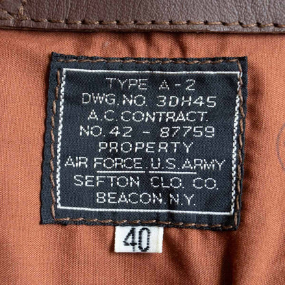 SEFTON CLOTHING CO. A-2 Leather Flight Jacket Brown Size 40