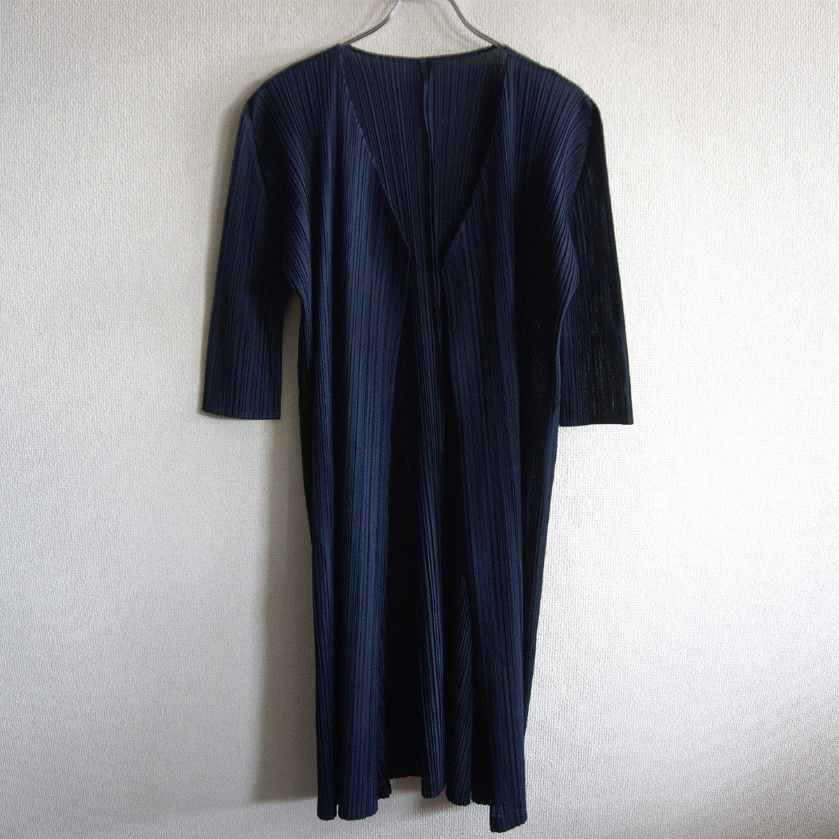PLEATS PLEASE Navy Mesh Pleated Long Cardigan Size 2