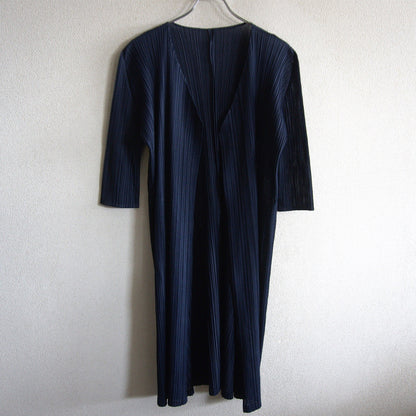 PLEATS PLEASE Navy Mesh Pleated Long Cardigan Size 2