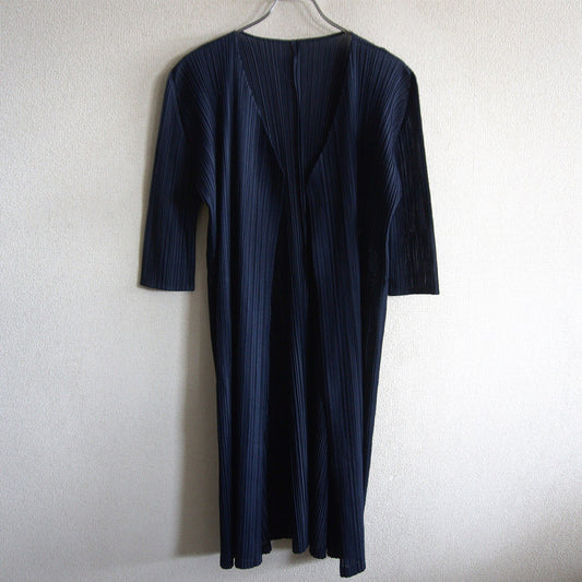 PLEATS PLEASE Navy Mesh Pleated Long Cardigan Size 2