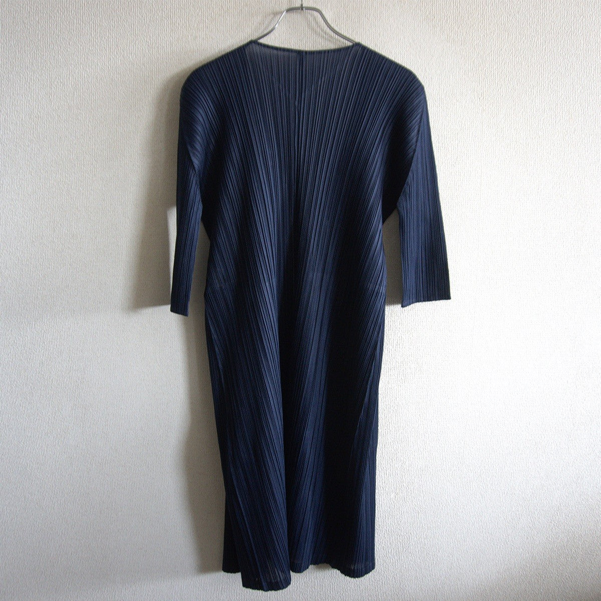 PLEATS PLEASE Navy Mesh Pleated Long Cardigan Size 2