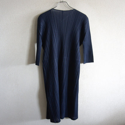 PLEATS PLEASE Navy Mesh Pleated Long Cardigan Size 2