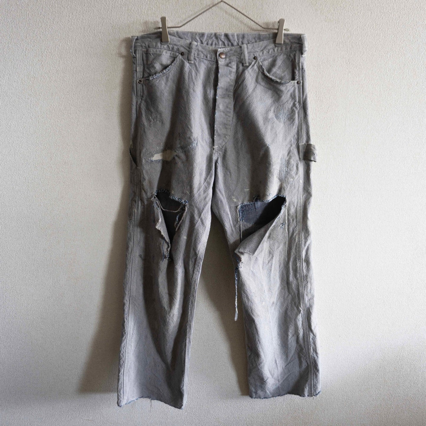 SAINT MICHAEL Distressed Hickory Stripe Painter Pants Size M