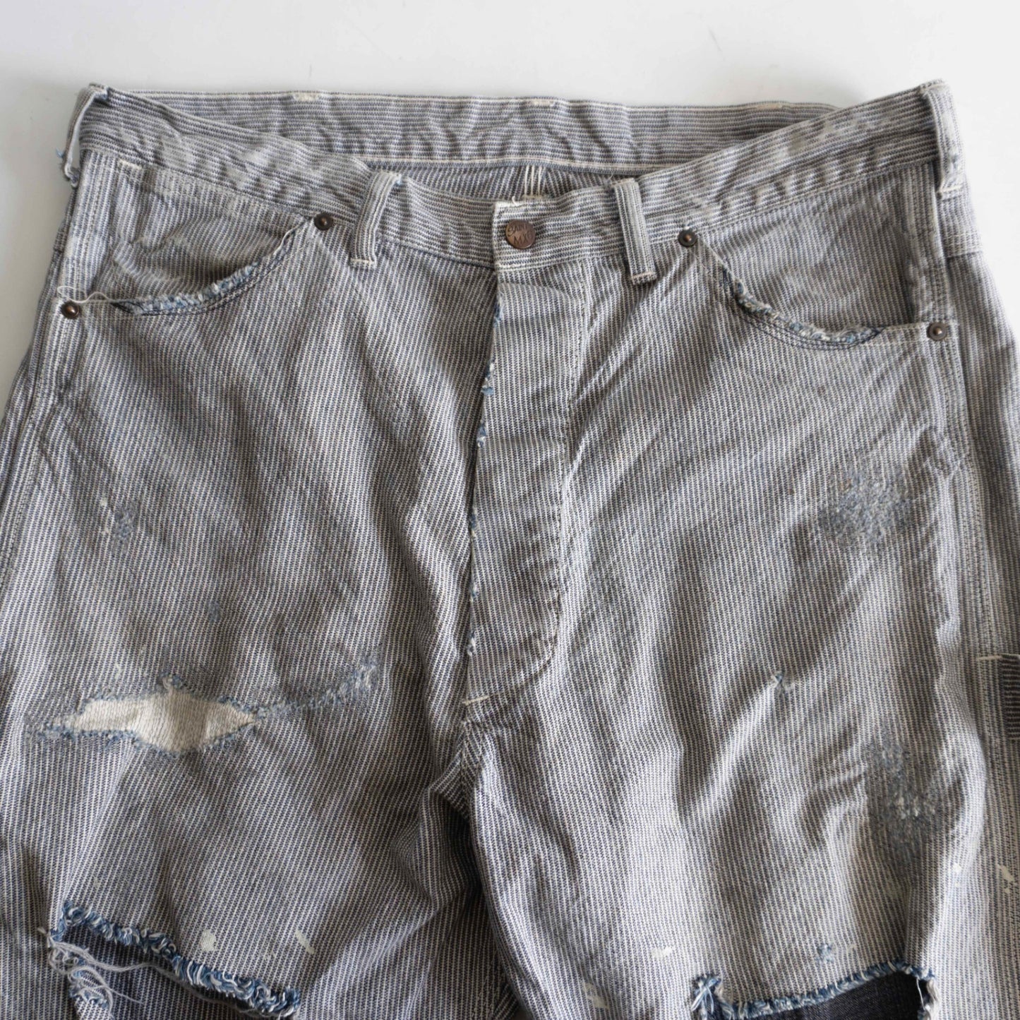 SAINT MICHAEL Distressed Hickory Stripe Painter Pants Size M