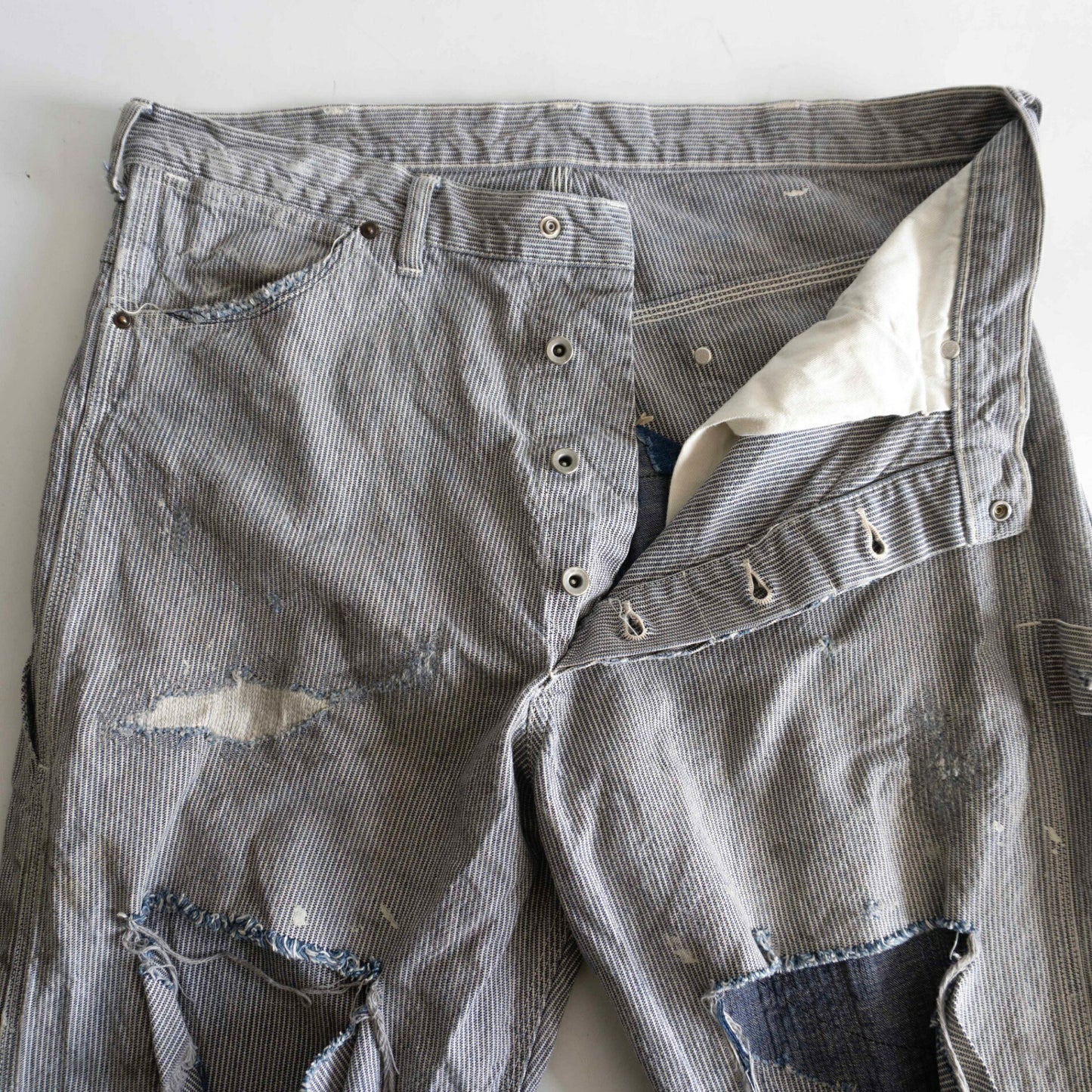 SAINT MICHAEL Distressed Hickory Stripe Painter Pants Size M