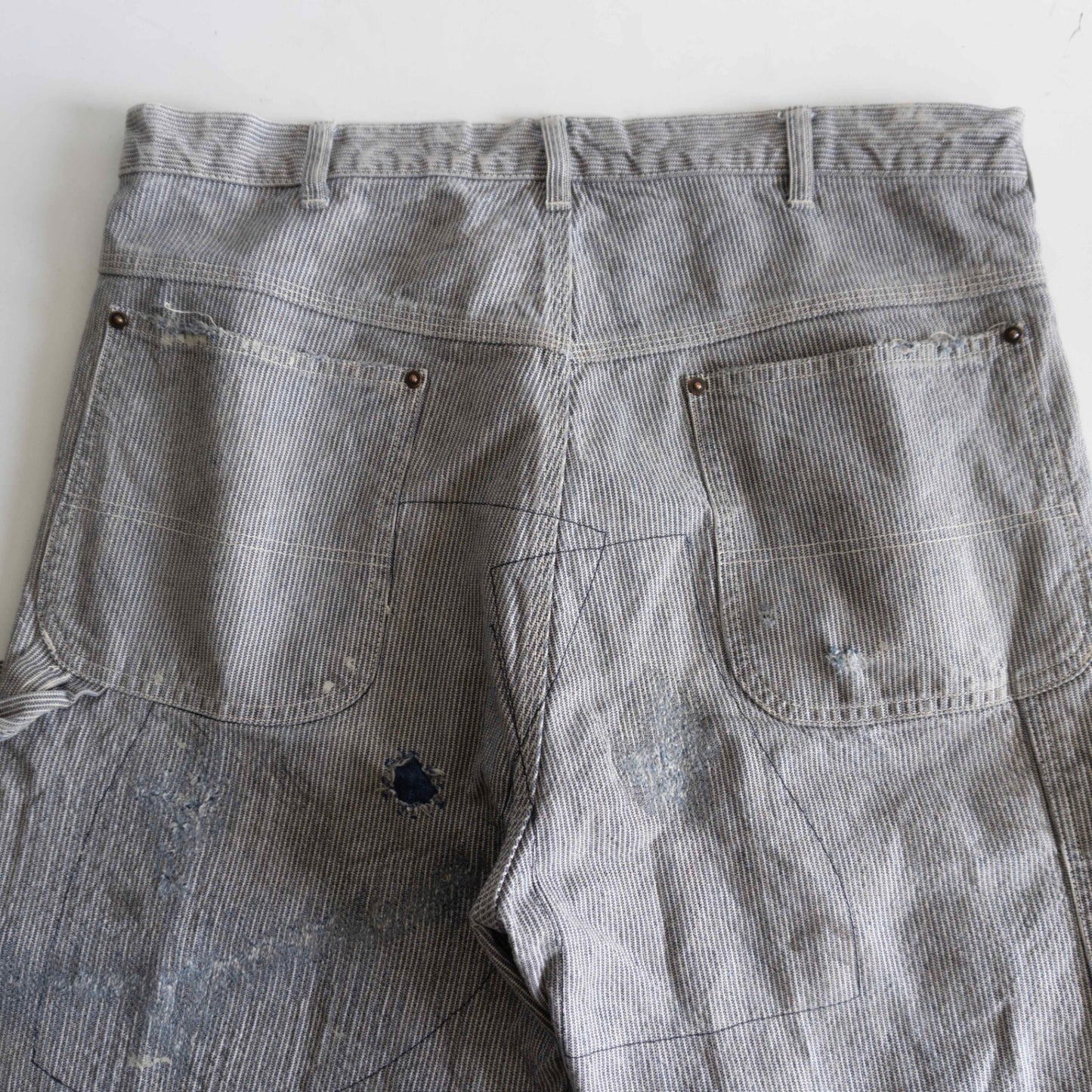 SAINT MICHAEL Distressed Hickory Stripe Painter Pants Size M
