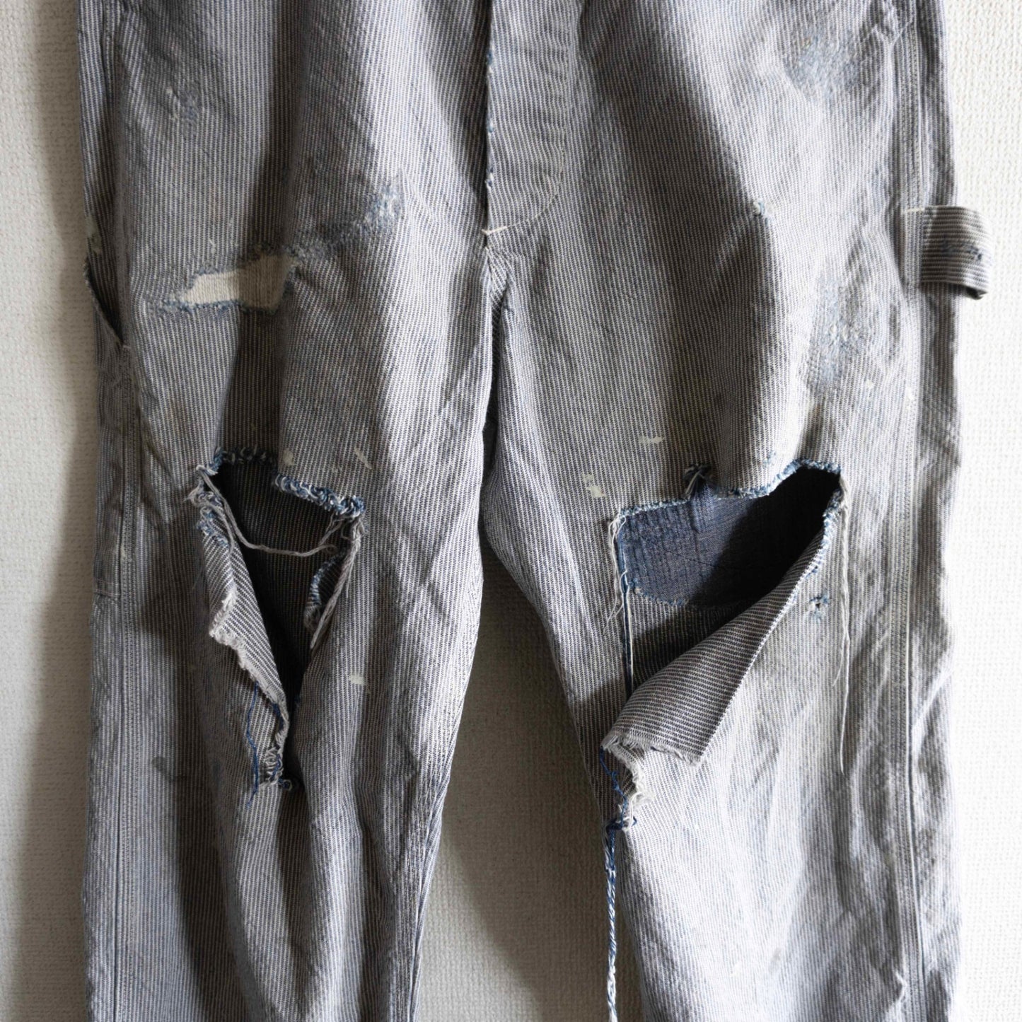 SAINT MICHAEL Distressed Hickory Stripe Painter Pants Size M
