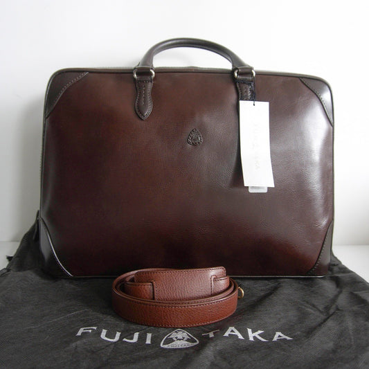 FUJITAKA 2-Way Leather Dark Brown Bag Size H30CM×W44CM×D9.5CM