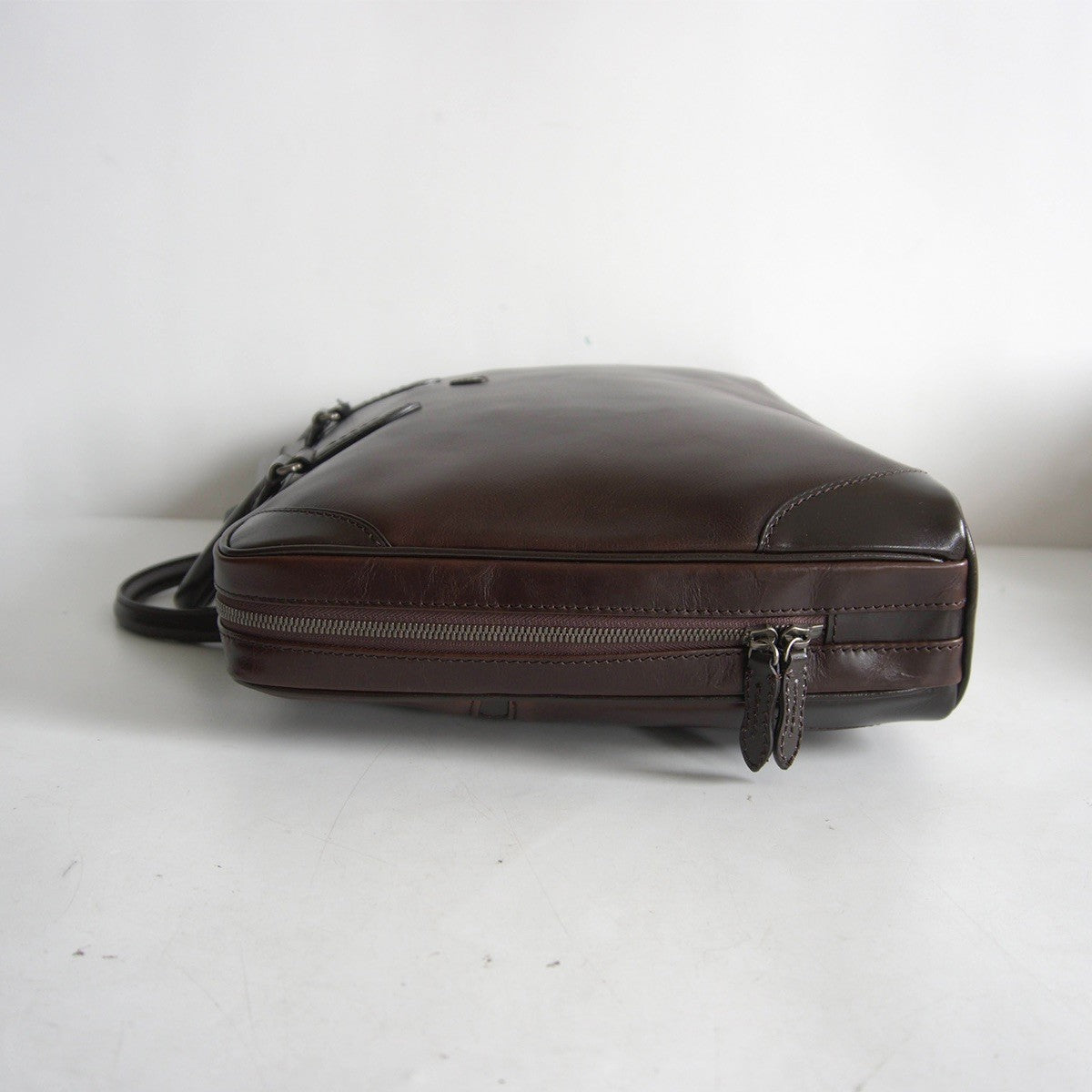 FUJITAKA 2-Way Leather Dark Brown Bag Size H30CM×W44CM×D9.5CM