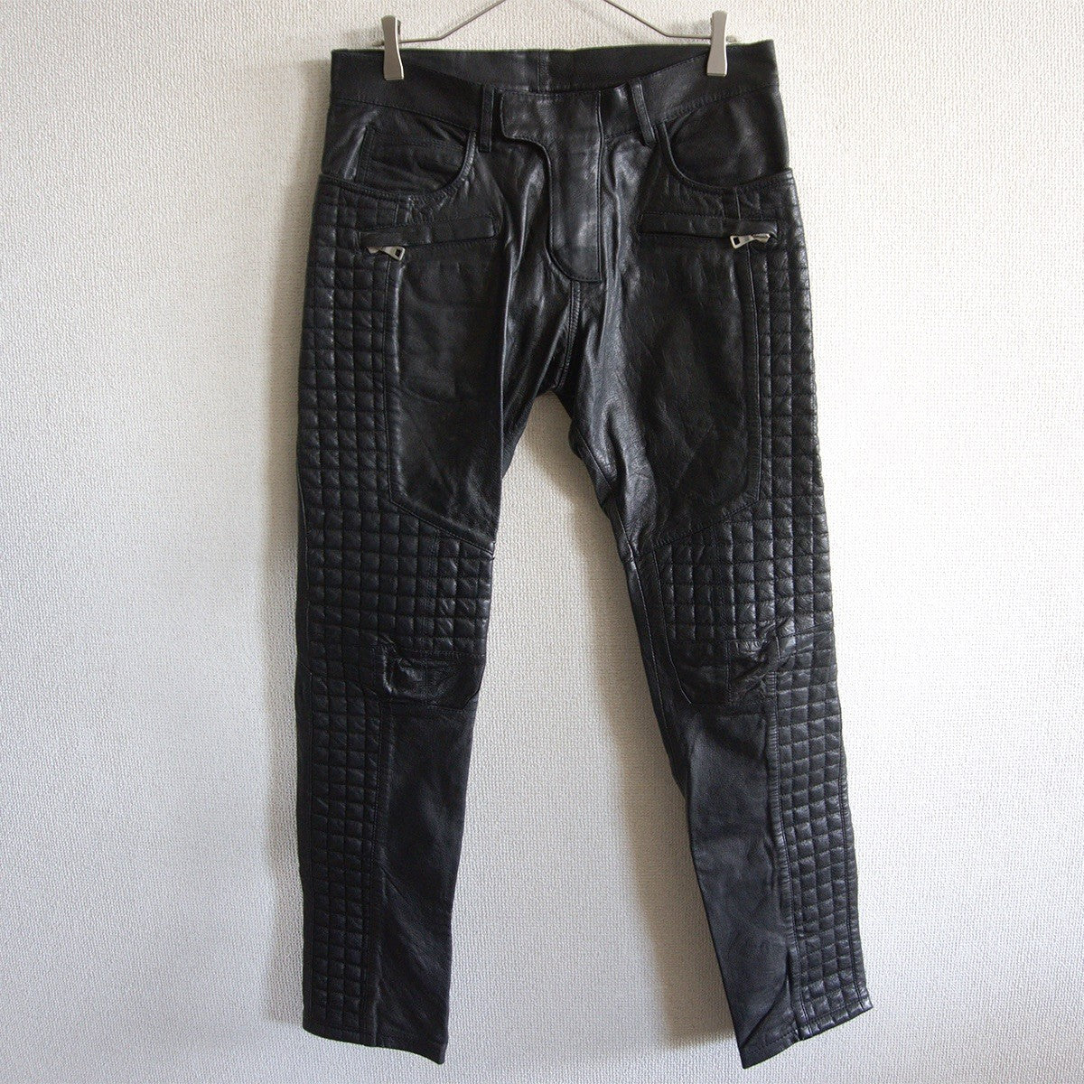 BALMAIN Leather Biker Pants Black Size 29