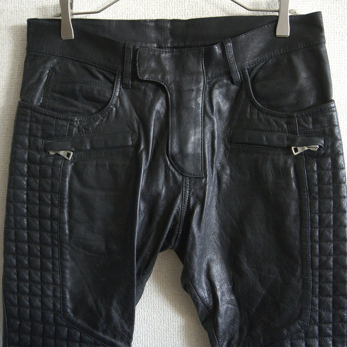 BALMAIN Leather Biker Pants Black Size 29