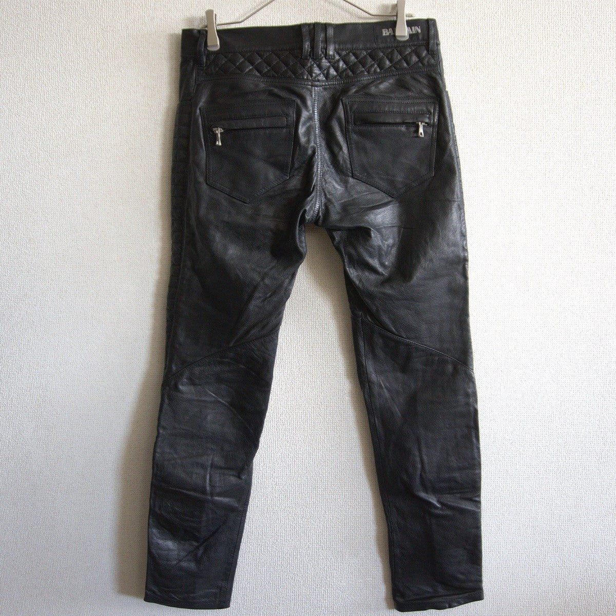 BALMAIN Leather Biker Pants Black Size 29