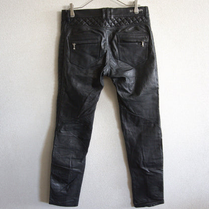 BALMAIN Leather Biker Pants Black Size 29