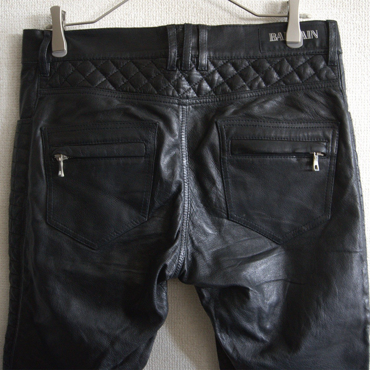 BALMAIN Leather Biker Pants Black Size 29
