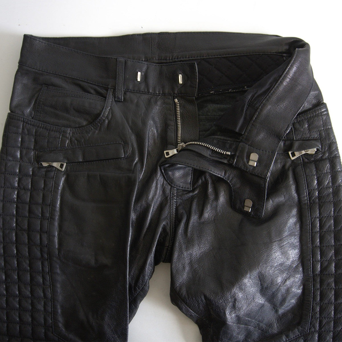BALMAIN Leather Biker Pants Black Size 29