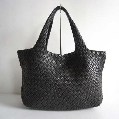 FALORNI Intrecciato Leather Tote Bag Black Size ONE SIZE