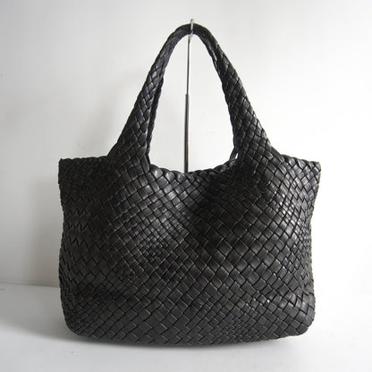 FALORNI Intrecciato Leather Tote Bag Black Size ONE SIZE