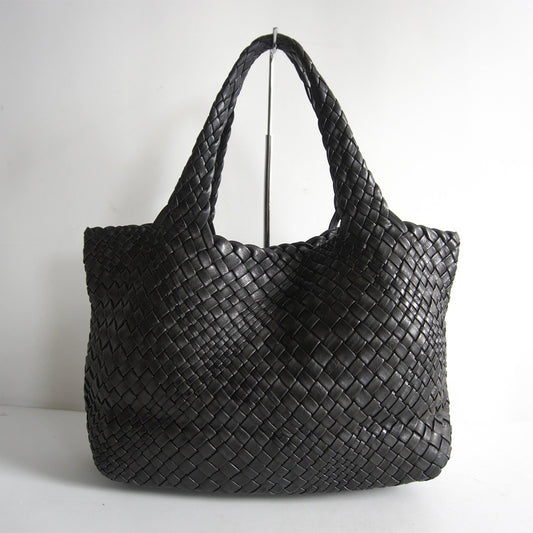 FALORNI Intrecciato Leather Tote Bag Black Size ONE SIZE