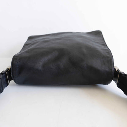 PRADA Leather Nylon Flap Shoulder Bag Black Size ONE SIZE