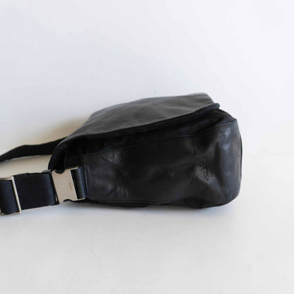 PRADA Leather Nylon Flap Shoulder Bag Black Size ONE SIZE